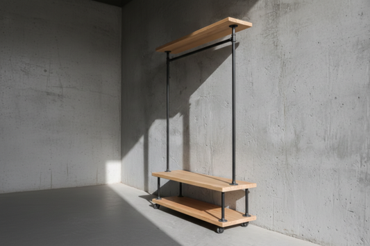 Endüstriyel Tasarım Masif Ahşap Dresuar ve Askılık Ünitesi