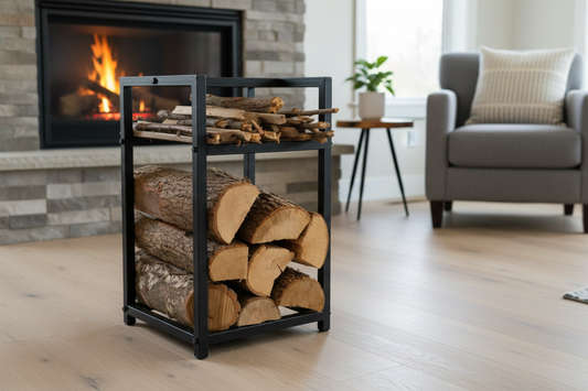 Minimalist Siyah Metal Profil Şömine Yanı Odunluk