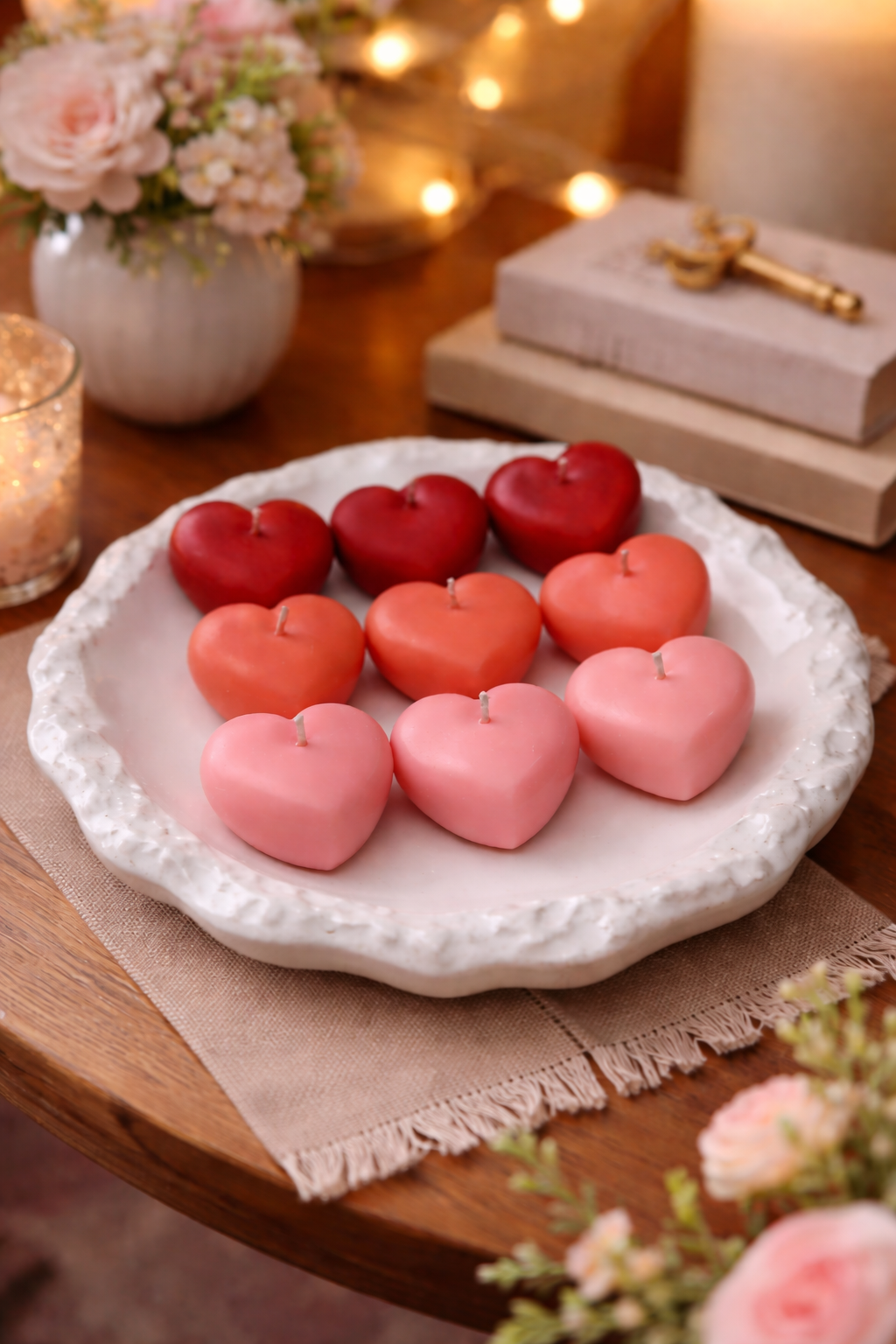 Strawberry Love – 9’lu Çilek Kokulu Kalp Mum Seti