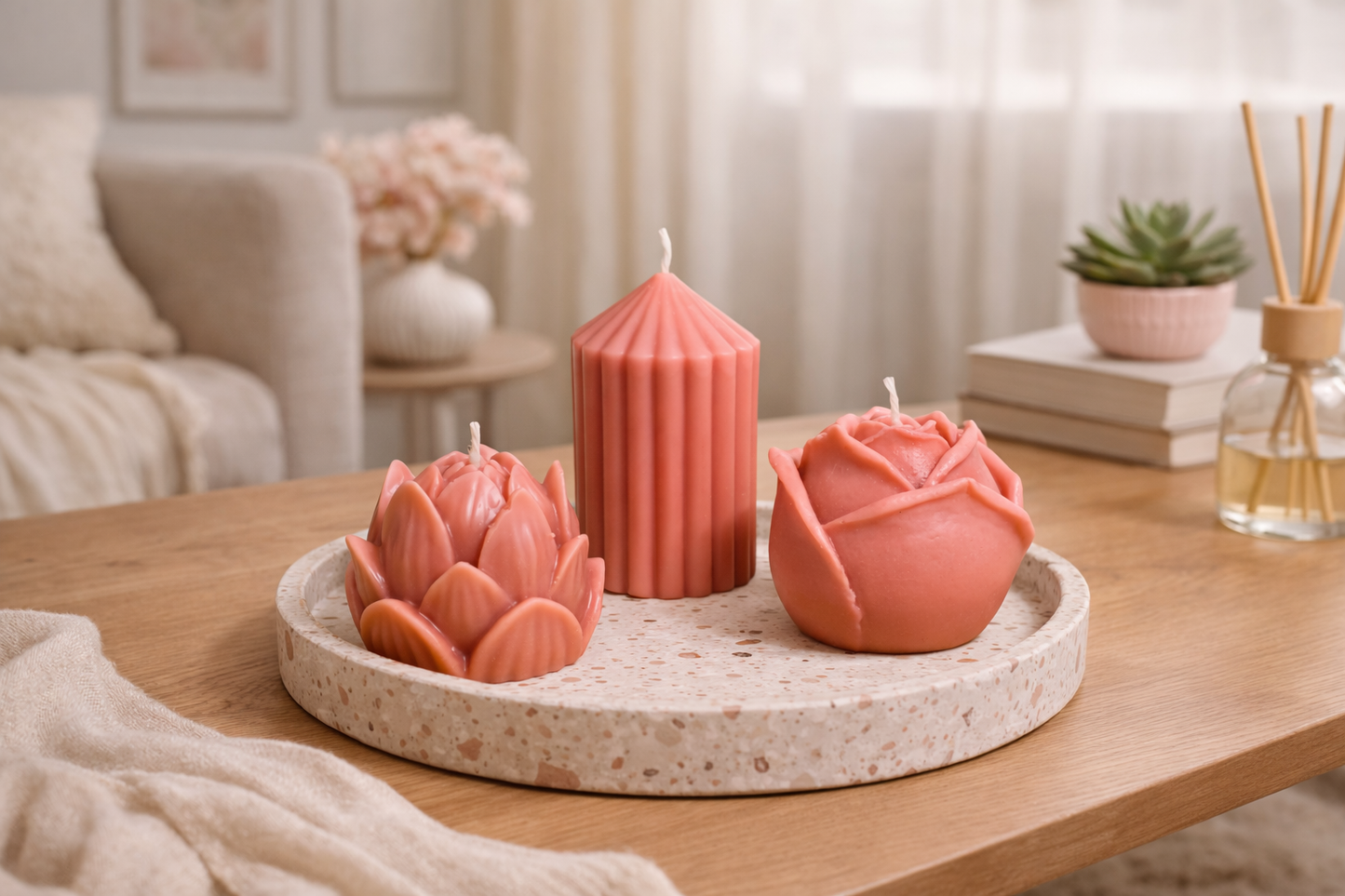 3’lü Rose & Peach Mum Seti