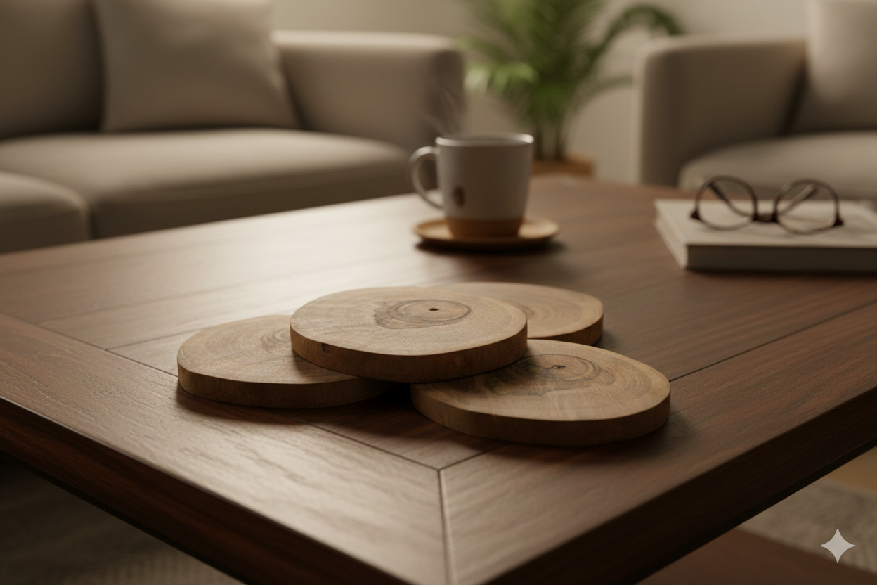 El İşçiliği Doğal Ceviz Bardak Altlığı Seti