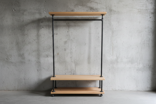 Endüstriyel Tasarım Masif Ahşap Dresuar ve Askılık Ünitesi