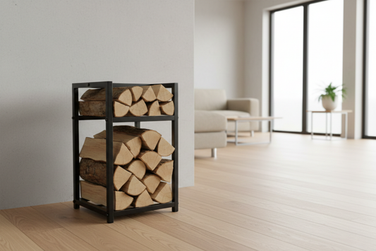 Minimalist Siyah Metal Profil Şömine Yanı Odunluk