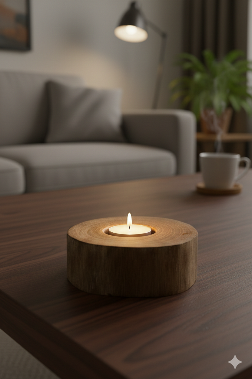El İşçiliği Ceviz Tea Light Mumluk