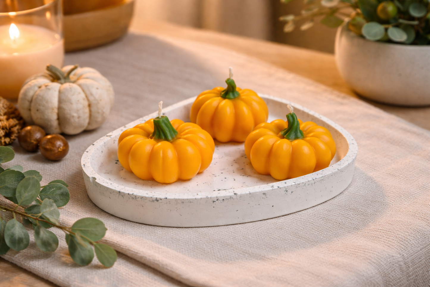 3’lü Balkabağı Mum ve Sunum Tabağı