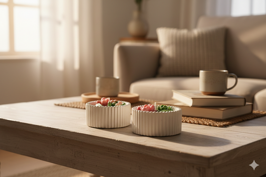 İkili Sukulent Serisi Dekoratif Mum Seti