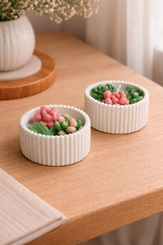 İkili Sukulent Serisi Dekoratif Mum Seti