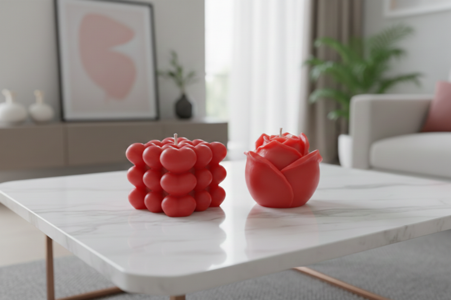 Bubble Heart & Rose Tasarım Dekoratif Mum Seti