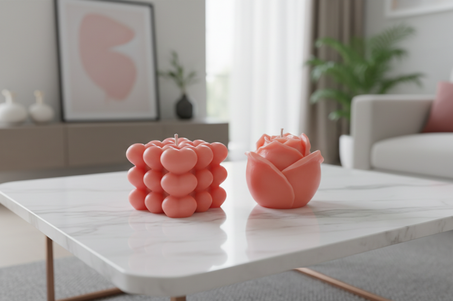 Bubble Heart & Rose Tasarım Dekoratif Mum Seti